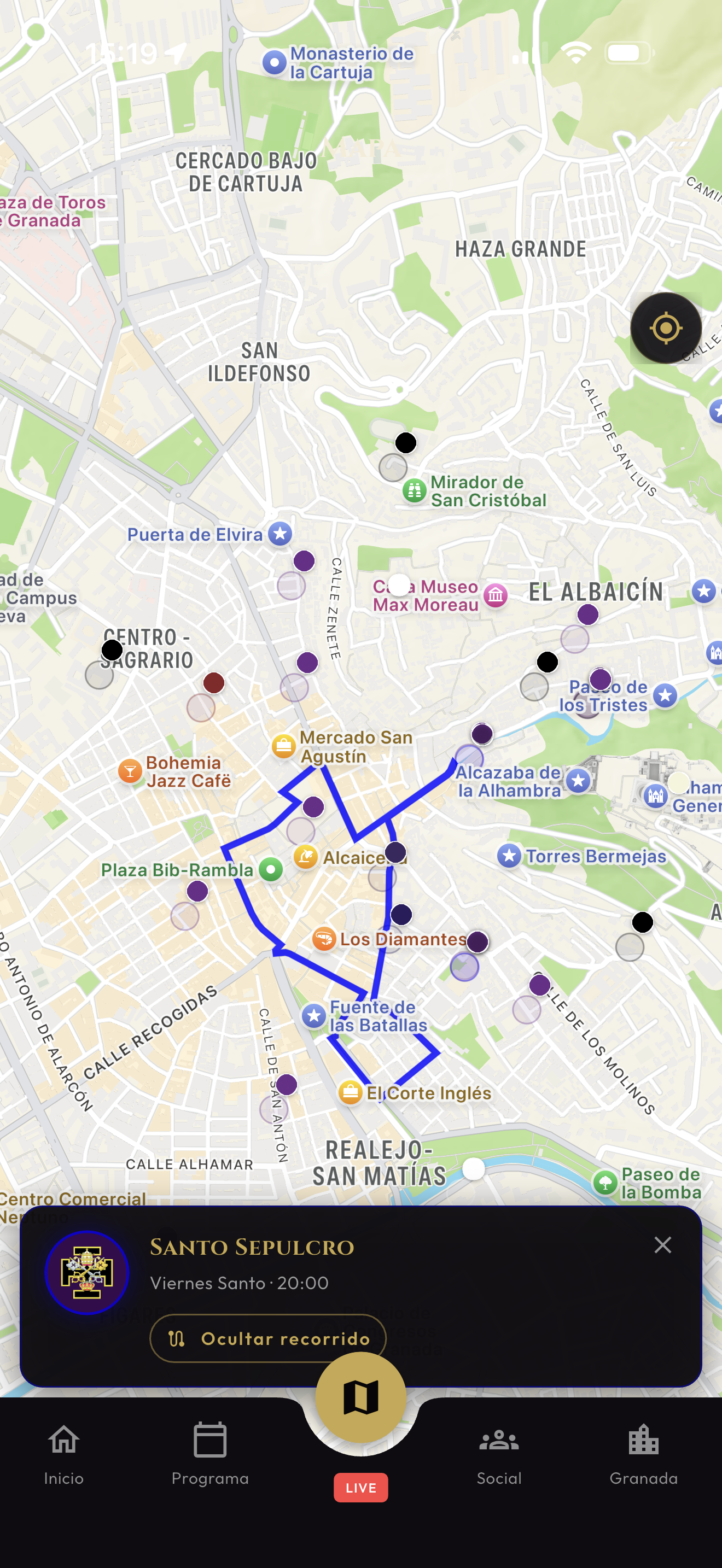 Mapa de procesión en Pasión 360